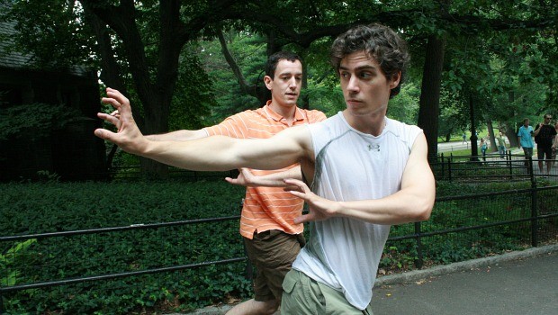 A little kung fu was in order, as well. Derek Kleinbaum showed Sam Michael some moves while Michael's son slept in a stroller nearby.